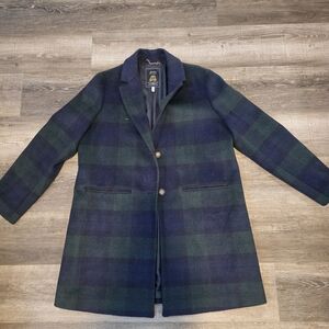 Joules Navy and Green Plaid Pea Coat